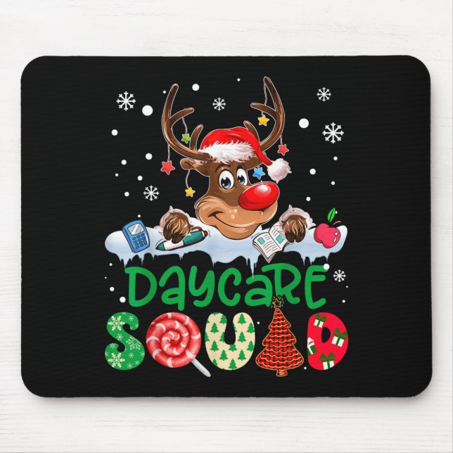 Reindeer Santa Hat Daycare Squad Teacher Christmas Mouse Mat (Front)