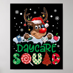 Reindeer Santa Hat Daycare Squad Teacher Christmas Poster