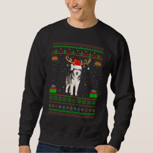 Reindeer Santa Hat Matching Ugly Alaskan Malamute Sweatshirt