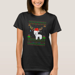 Reindeer Santa Hat Matching Ugly Bichon Frise Chri T-Shirt