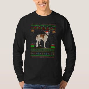 Reindeer Santa Hat Matching Ugly Borzoi Dog Christ T-Shirt