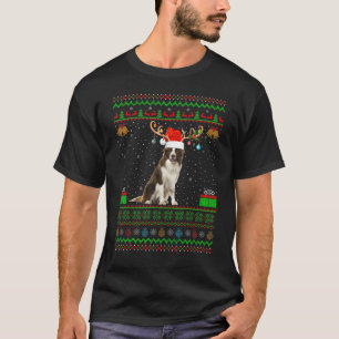 Reindeer Santa Hat Matching Ugly Collie Christmas T-Shirt