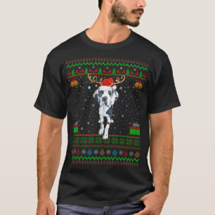 Reindeer Santa Hat Matching Ugly Great Dane Christ T-Shirt