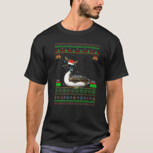 Reindeer Santa Hat Matching Ugly Loon Bird Christm T-Shirt
