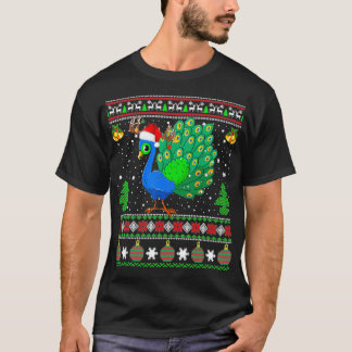 Reindeer Santa Hat Matching Ugly Peacock Bird Chri T-Shirt