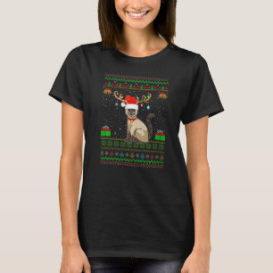 Reindeer Santa Hat Matching Ugly Siamese Cat Chris T-Shirt