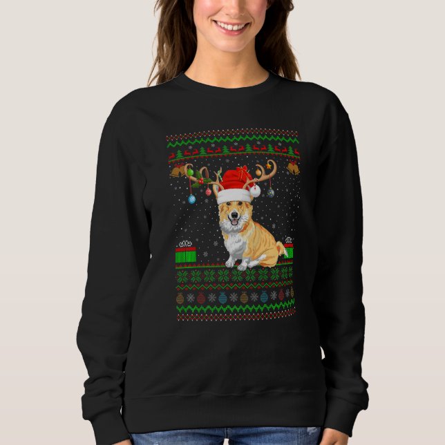 Reindeer Santa Hat Matching Ugly Welsh Corgi Chris Sweatshirt (Front)
