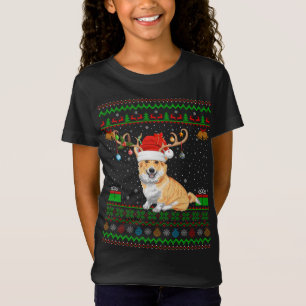Reindeer Santa Hat Matching Ugly Welsh Corgi Chris T-Shirt