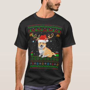 Reindeer Santa Hat Matching Ugly Welsh Corgi Chris T-Shirt
