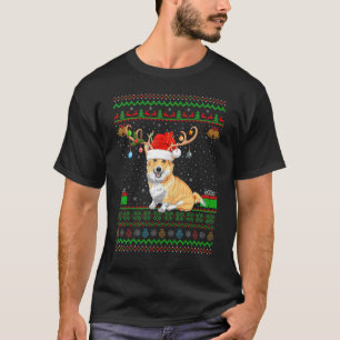 Reindeer Santa Hat Matching Ugly Welsh Corgi Chris T-Shirt