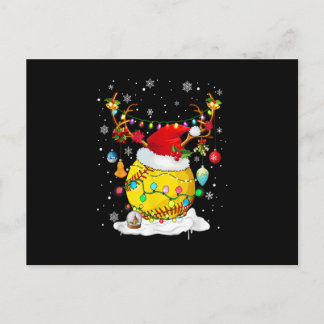 Reindeer & Santa Hat Softball Funny Softball Mum C Holiday Postcard