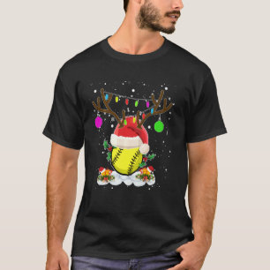 Reindeer & Santa Hat Softball Funny Softball Mum C T-Shirt