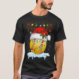 Reindeer & Santa Hat Softball Softball Mum Christ T-Shirt