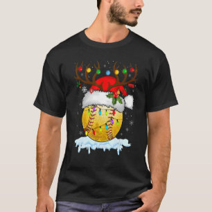 Reindeer & Santa Hat Softball Softball Mum Christ T-Shirt