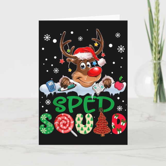 Reindeer Santa Hat Sped Squad Teacher Funny Christ Card (Front)