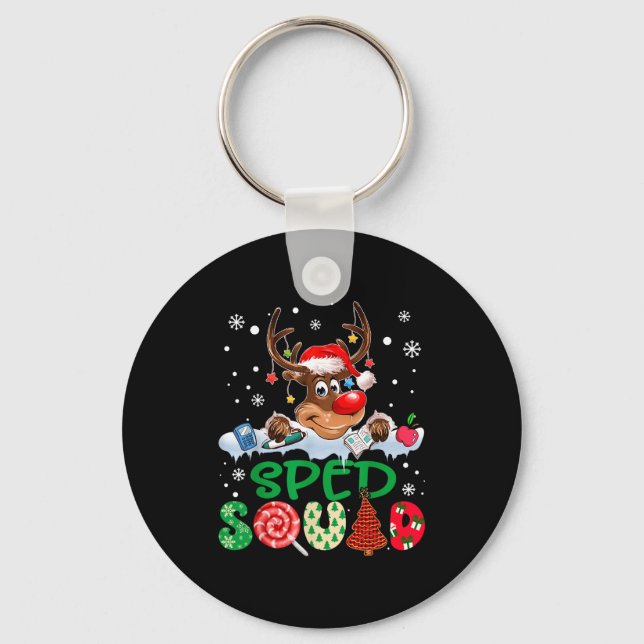 Reindeer Santa Hat Sped Squad Teacher Funny Christ Key Ring (Front)