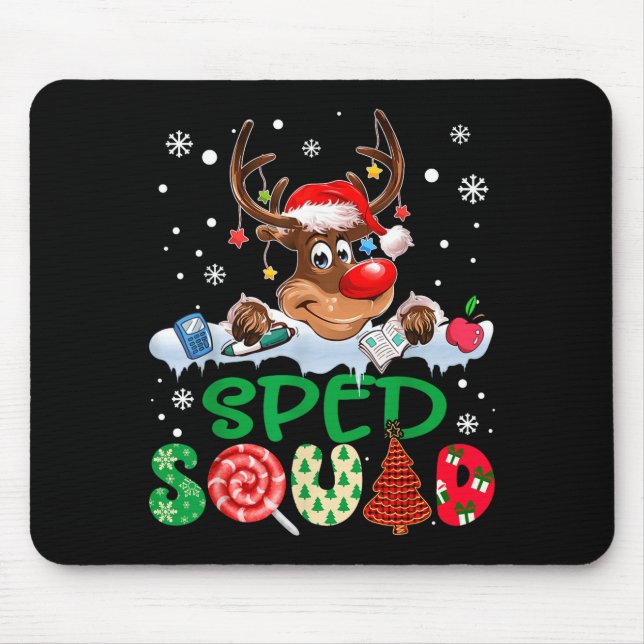 Reindeer Santa Hat Sped Squad Teacher Funny Christ Mouse Mat (Front)