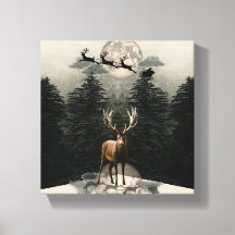 Reindeer & Santa Sleigh Christmas Canvas Wall Art