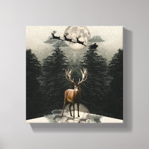 Reindeer & Santa Sleigh Christmas Canvas Wall Art