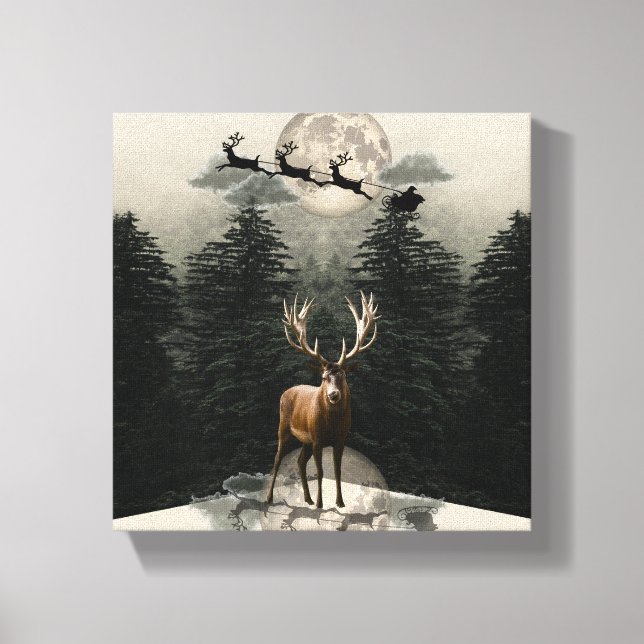 Reindeer & Santa Sleigh Christmas Canvas Wall Art (Front)