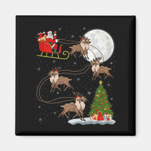 Reindeer Santa Sleigh Flying Funny Magical Christm Magnet