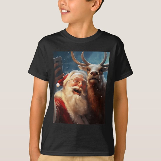 Reindeer Selfie Santa Christmas Funny Reindeer Xma T-Shirt (Front)