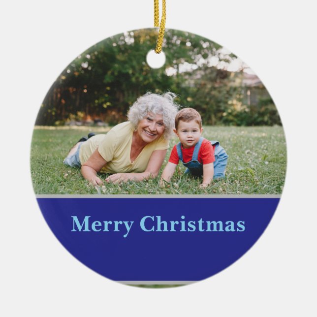 Reindeer Silhouette Christmas Greeting and Photo  Ceramic Tree Decoration (Front)