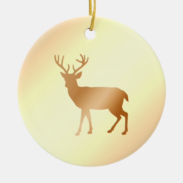 Reindeer silhouette on sepia shades ceramic tree decoration (Front)