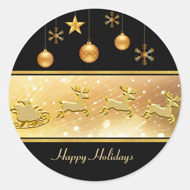 Reindeer Sleigh Christmas Balls Holiday Sticker (Front)