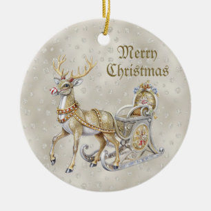 Reindeer Sleigh Christmas Holiday Ornament