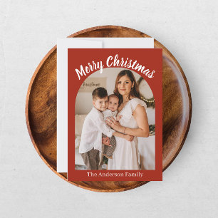 Reindeer Sleigh Christmas Photo Pine Trees Holiday Card