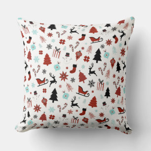 Reindeer Sleigh Christmas Pine Trees Cushion