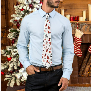 Reindeer Sleigh Christmas Pine Trees Tie