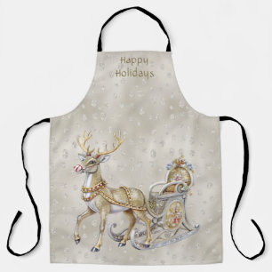 Reindeer Sleigh Holiday Apron