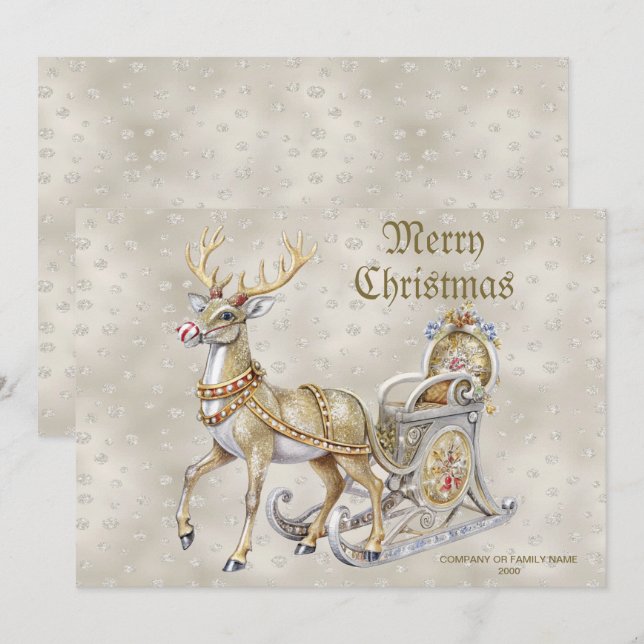 Reindeer Sleigh Holiday Christmas Card (Front/Back)