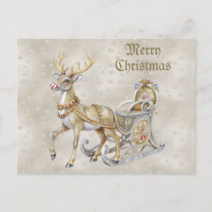 Reindeer Sleigh Holiday Christmas Postcard