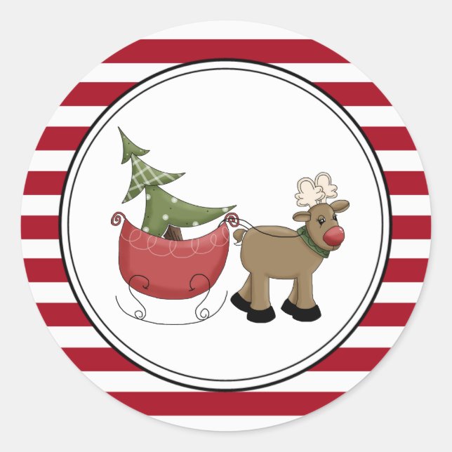 Reindeer & Sleigh Holiday Envelope Seals Stickers (Front)