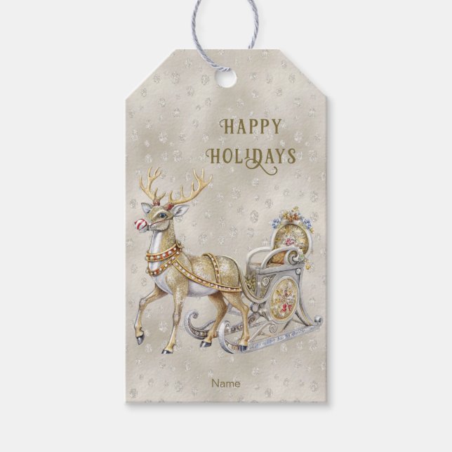 Reindeer Sleigh Holiday Gift Tag (Front)