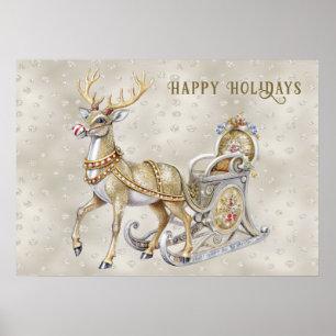 Reindeer Sleigh Holiday Poster