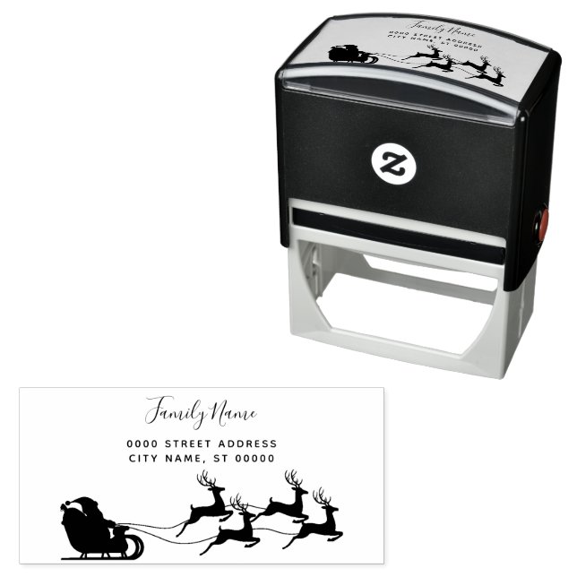 Reindeer Sleigh Return Address Self-inking Stamp (In Situ)