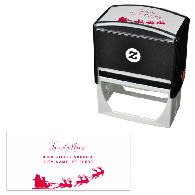 Reindeer Sleigh Return Address Self-inking Stamp (In Situ)