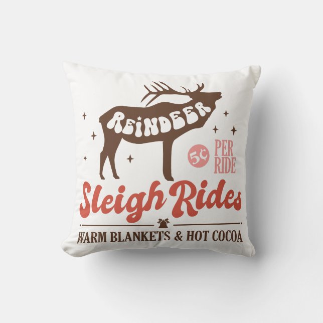 Reindeer Sleigh Rides Vintage Christmas Cushion (Front)