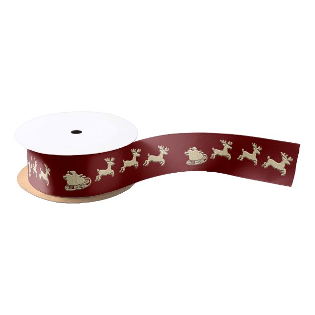 Reindeer Sleigh Satin Ribbon (Spool)
