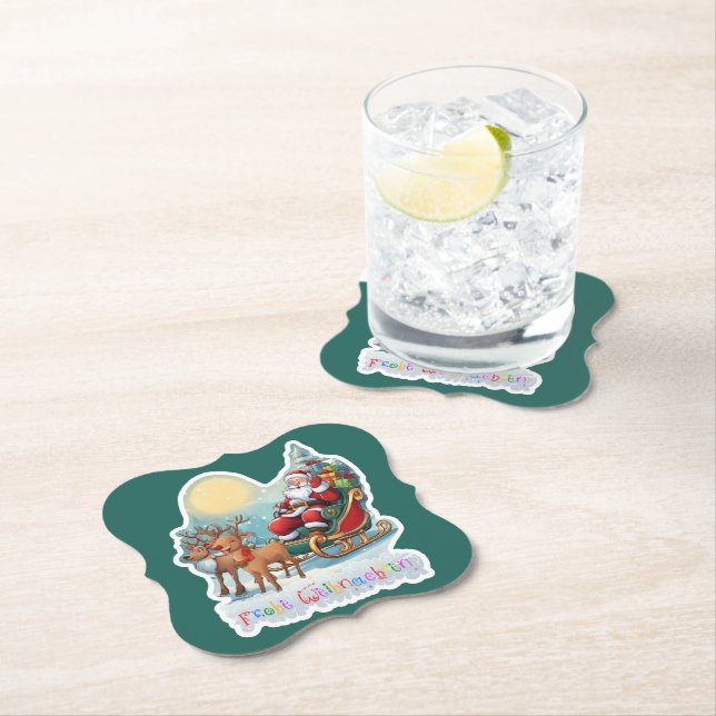 Reindeer sleigh with Rudolph -  Paper Coaster (Insitu)