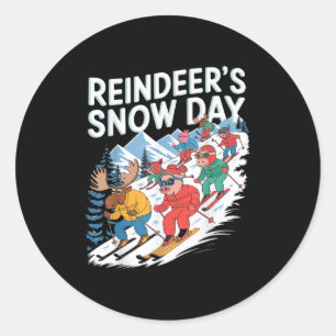 Reindeer Snow Day Winter Skiing Animals Classic Round Sticker