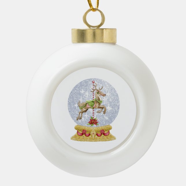 Reindeer snow globe ceramic ball christmas ornament (Front)
