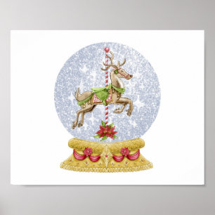 Reindeer snow globe poster
