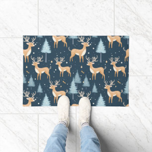 Reindeer Snowflake Christmas Winter Green Modern  Doormat