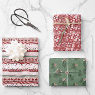 Reindeer Snowflake Gingerbread Nordic Christmas Wrapping Paper Sheet