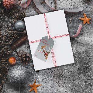 Reindeer Snowflake minimalist red letter Gift Tag